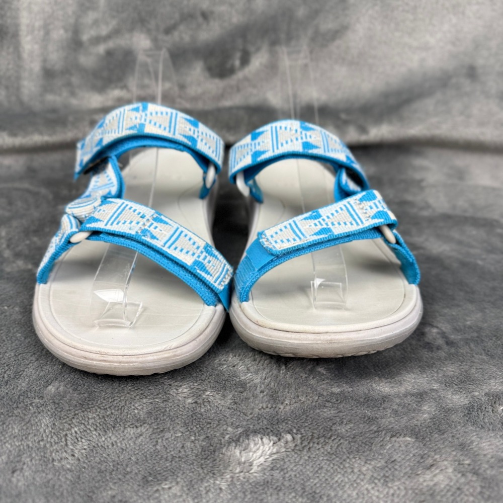 Teva Sandals Women's Sz Strappy Walking Sandal Aqua Blue White Pattern Comfort - Picture 2 of 12